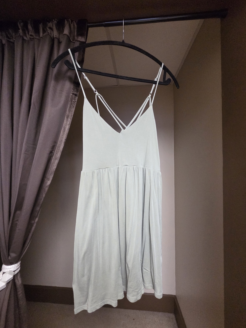 Francesca's Light Sage Spaghetti Strap V-Neck Dress
